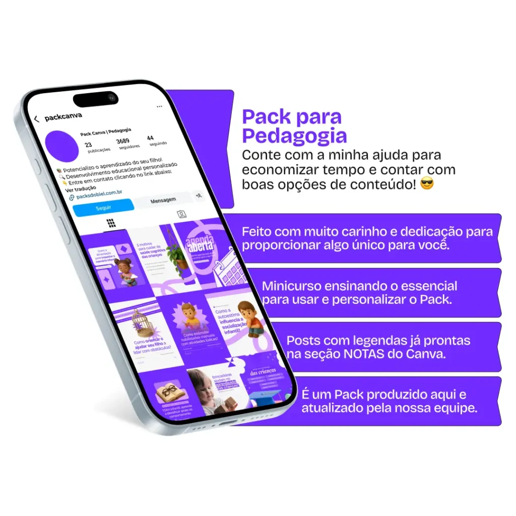 Pack Canva Pedagogia, Educação Infantil e Consultoria Educacional – Kit completo de posts editáveis no Canva, ideal para pedagogos, professores e consultores educacionais. Inclui materiais personalizados com conteúdos sobre metodologias de ensino, desenvolvimento infantil, práticas pedagógicas e dicas para melhorar o aprendizado. Perfeito para criar um perfil de Instagram atrativo, engajar pais e alunos, e promover serviços educacionais de forma profissional e estratégica.