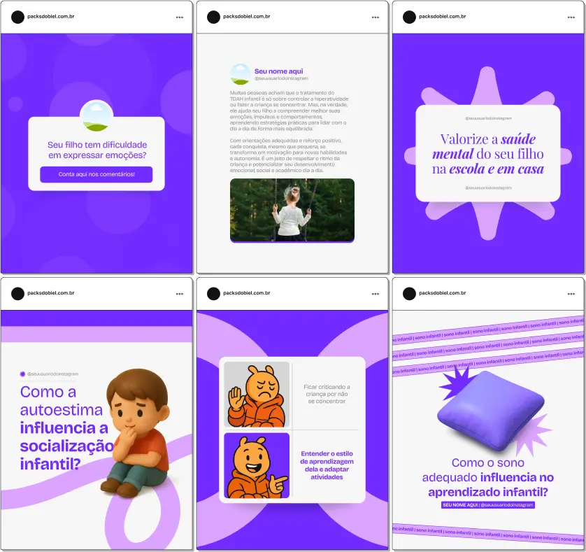 Pack Canva Pedagogia, Educação Infantil e Consultoria Educacional – Kit completo de posts editáveis no Canva, ideal para pedagogos, professores e consultores educacionais. Inclui materiais personalizados com conteúdos educativos sobre técnicas de ensino, atividades lúdicas, desenvolvimento infantil, estratégias pedagógicas e orientações para pais e professores. Perfeito para criar um perfil de Instagram atrativo, engajar alunos e familiares, e fortalecer sua presença digital no setor de educação.