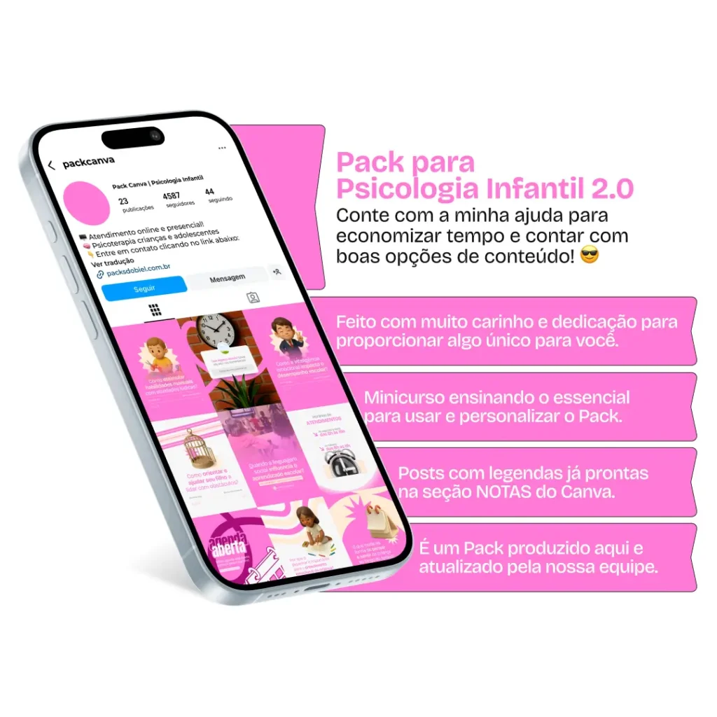 Pack Canva Psicologia Infantil, Desenvolvimento Cognitivo e Terapias Infantis – Kit de posts editáveis no Canva com artes prontas para psicólogos e terapeutas. Inclui materiais sobre desenvolvimento cognitivo, suporte emocional, intervenção terapêutica e engajamento online.