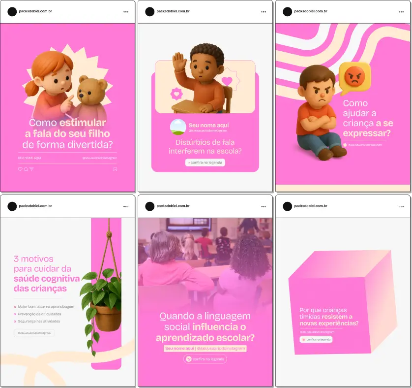 Pack Canva Psicologia Infantil, Desenvolvimento Infantil e Estratégias Educativas – Kit de posts editáveis no Canva com artes e conteúdos prontos. Ideal para psicólogos, psicopedagogos e clínicas, abordando desenvolvimento cognitivo, emocional e orientação para famílias.