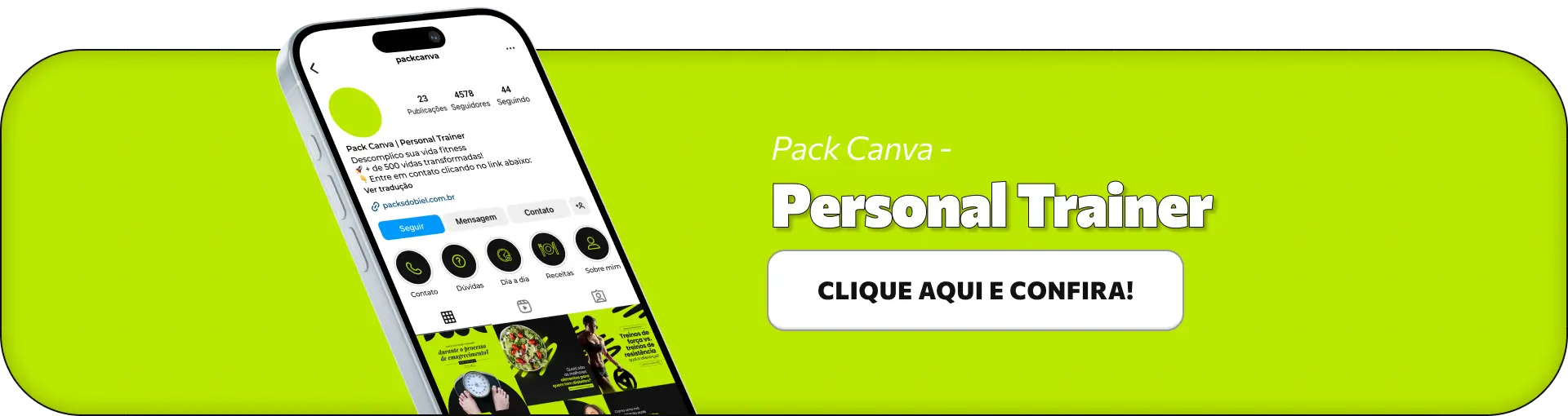 Pack Canva Personal Trainer, Academia e Performance Esportiva – Kit completo de posts editáveis no Canva, ideal para personal trainers, academias e profissionais de performance esportiva. Inclui materiais com conteúdos educativos sobre treinos personalizados, técnicas de exercícios, nutrição esportiva, prevenção de lesões e dicas motivacionais. Ideal para engajar alunos, criar um perfil de Instagram atrativo e fortalecer a presença digital do seu negócio fitness.