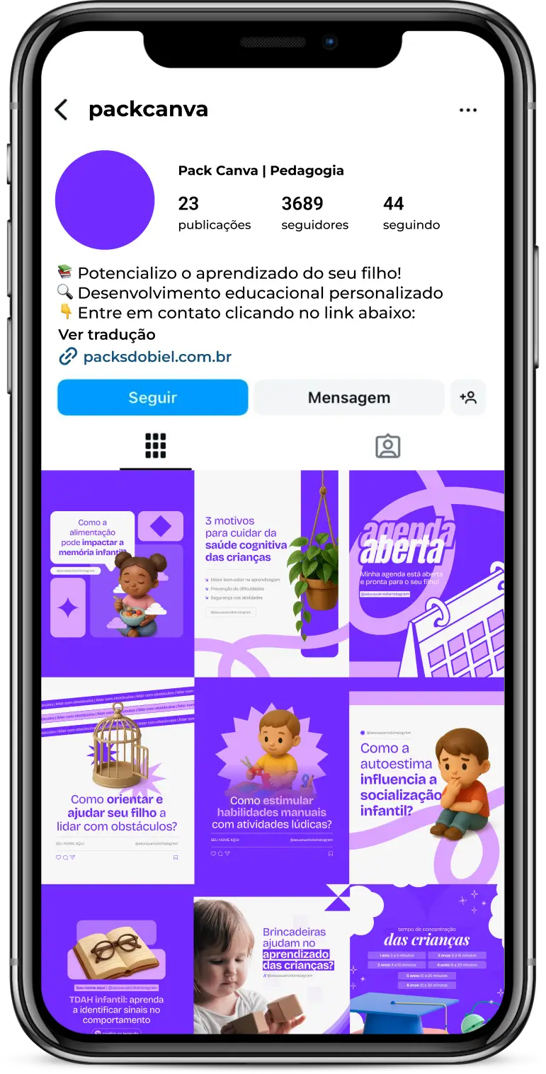 Pack Canva Pedagogia, Gestão Escolar e Educação Infantil – Kit completo de posts editáveis no Canva, ideal para escolas, coordenadores pedagógicos e gestores educacionais. Inclui conteúdos prontos sobre aprendizagem ativa, projetos escolares, comunicação com pais e boas práticas de ensino. Perfeito para fortalecer a presença digital da instituição e atrair novas matrículas.