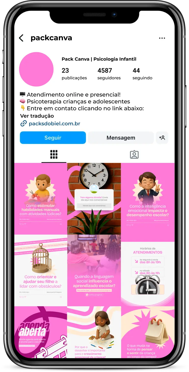 Pack Canva Psicologia Infantil, Desenvolvimento Emocional e Terapia Infantojuvenil – Kit de posts editáveis no Canva, ideal para psicólogos infantis, clínicas de psicologia e profissionais de saúde mental. Inclui conteúdos sobre comportamento, manejo da ansiedade, autoestima e orientação para pais.