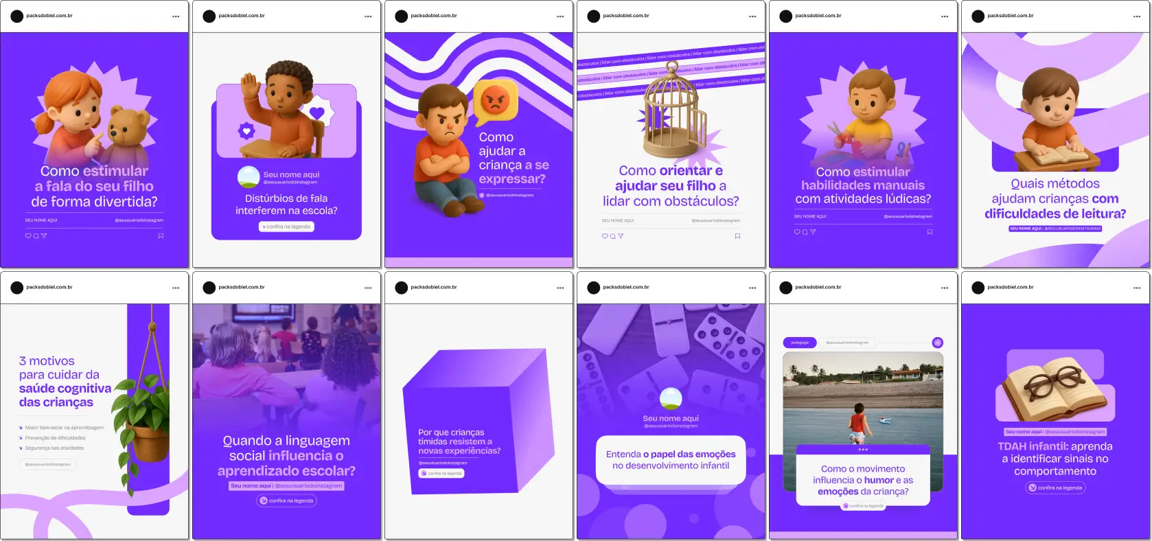 Pack Canva Pedagogia, Orientação Educacional e Psicopedagogia – Kit de posts editáveis no Canva, ideal para pedagogos, psicopedagogos e orientadores educacionais. Inclui conteúdos educativos sobre dificuldades de aprendizagem, comportamento em sala de aula, apoio a pais e estratégias para desenvolvimento cognitivo. Perfeito para criar um perfil de Instagram atrativo e promover serviços de consultoria educacional.