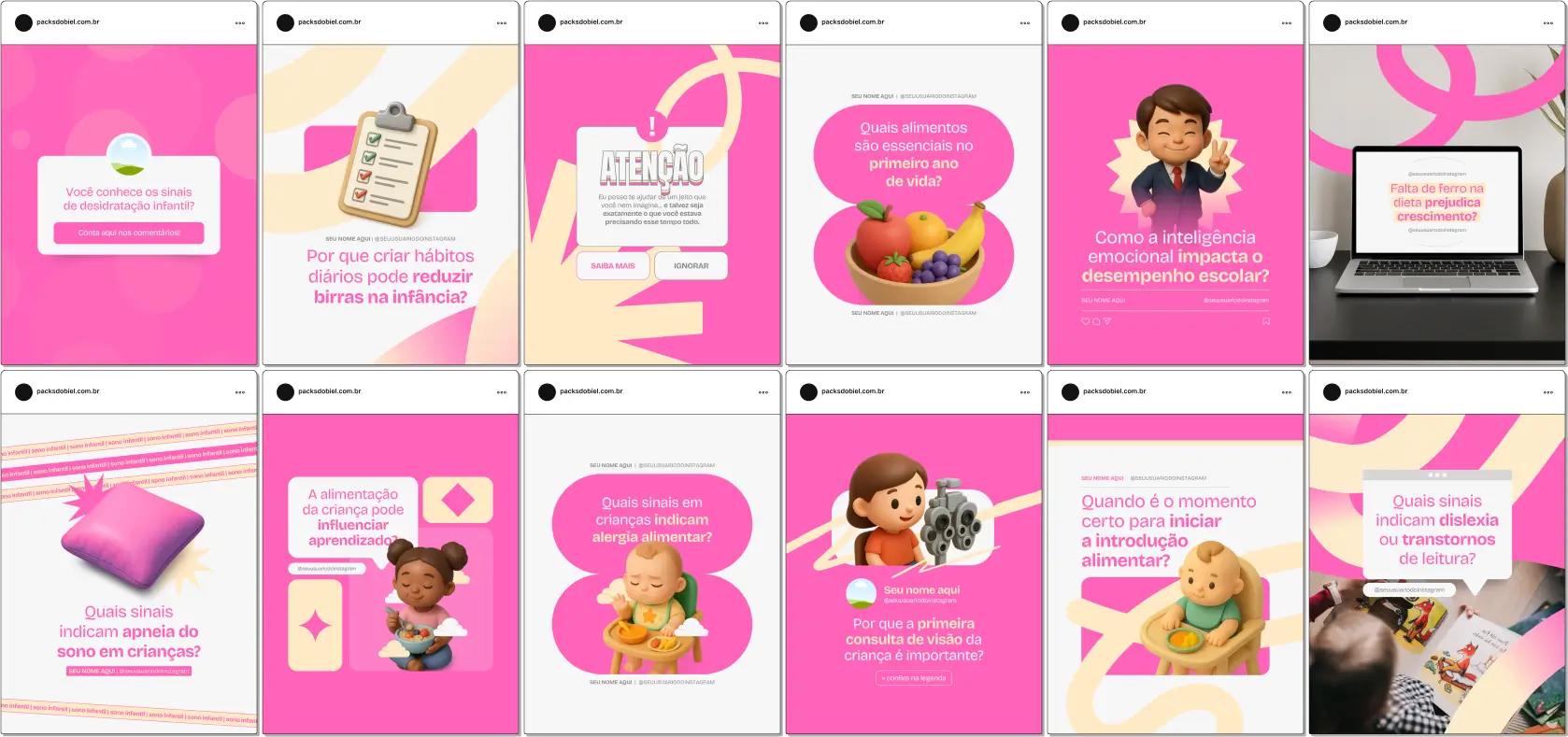 Pack Canva Pediatria, Saúde Infantil e Clínicas Pediátricas – Kit completo de posts editáveis no Canva, ideal para pediatras, clínicas de pediatria e profissionais de saúde infantil. Inclui materiais personalizados com conteúdos educativos sobre desenvolvimento infantil, vacinação, cuidados com a saúde das crianças, dicas de alimentação saudável e orientações para pais. Perfeito para criar um perfil de Instagram atrativo, engajar famílias e fortalecer sua presença digital no setor de pediatria.