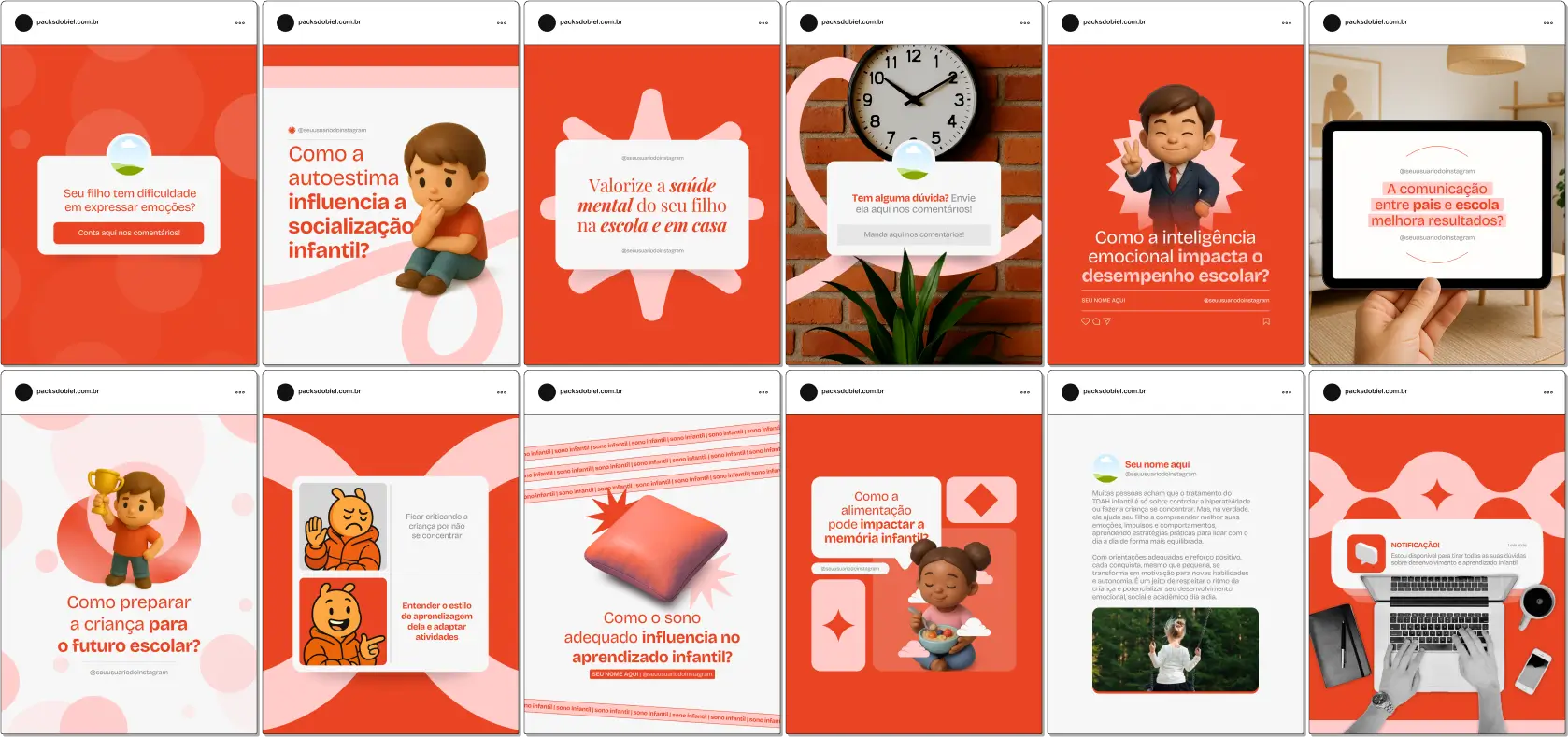 Pack Canva Psicologia Educacional, Psicopedagogia e Orientação Escolar – Kit completo de posts editáveis no Canva, ideal para psicólogos educacionais, psicopedagogos e orientadores escolares. Inclui materiais personalizados com conteúdos educativos sobre desenvolvimento cognitivo, estratégias de aprendizado, técnicas de gestão de sala de aula, apoio emocional e orientação a pais e professores. Perfeito para criar um perfil de Instagram atrativo, engajar alunos e familiares, e fortalecer sua presença digital no setor de educação e psicologia.
