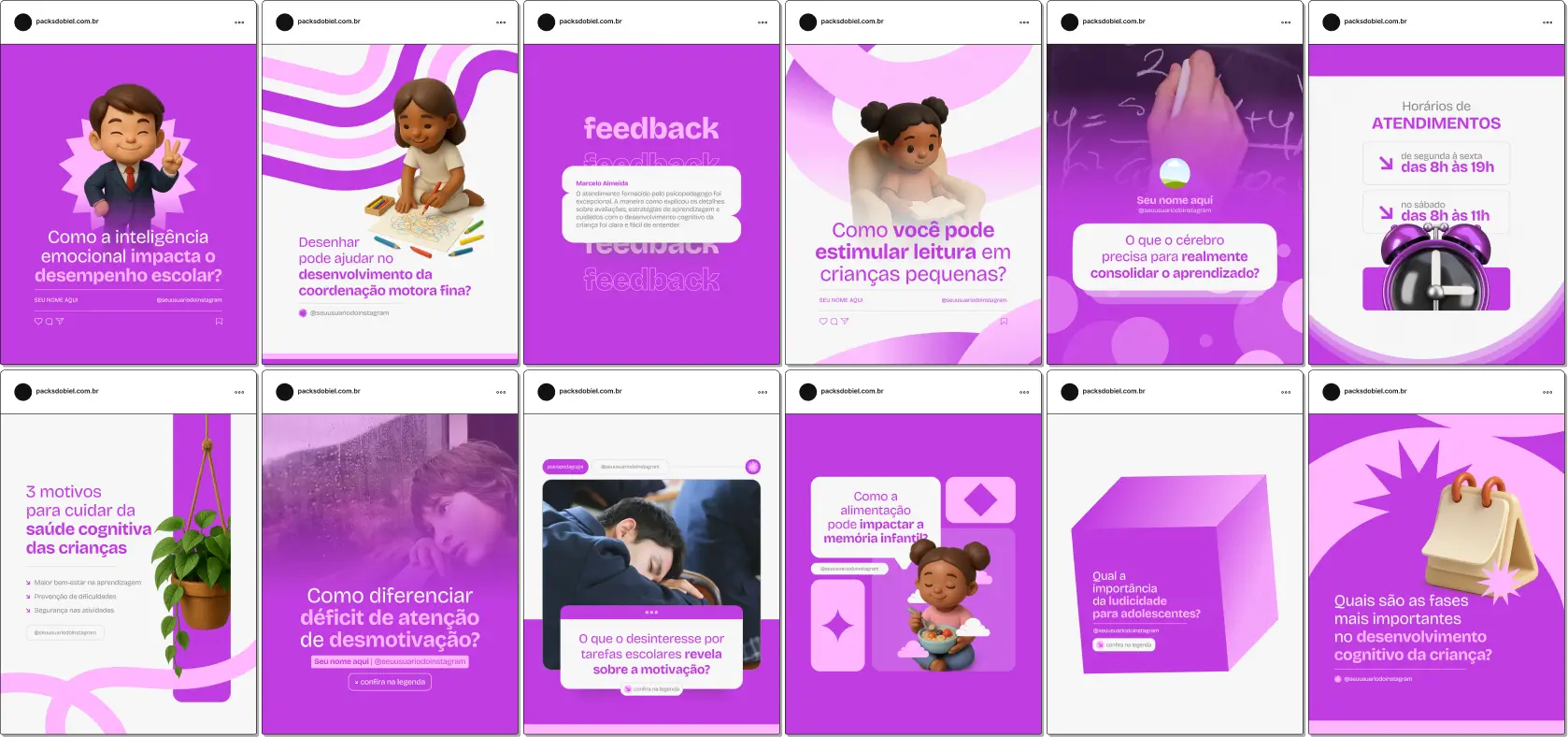 Pack Canva Psicopedagogia, Educação e Intervenção Escolar – Kit de posts editáveis no Canva, ideal para psicopedagogos, escolas e profissionais de educação. Inclui materiais personalizados com conteúdos sobre aprendizagem, dificuldades escolares, estratégias pedagógicas, orientação a pais e desenvolvimento infantil. Perfeito para criar um perfil de Instagram atrativo, engajar alunos e responsáveis, fortalecer sua presença digital e promover serviços de psicopedagogia de forma profissional e estratégica.