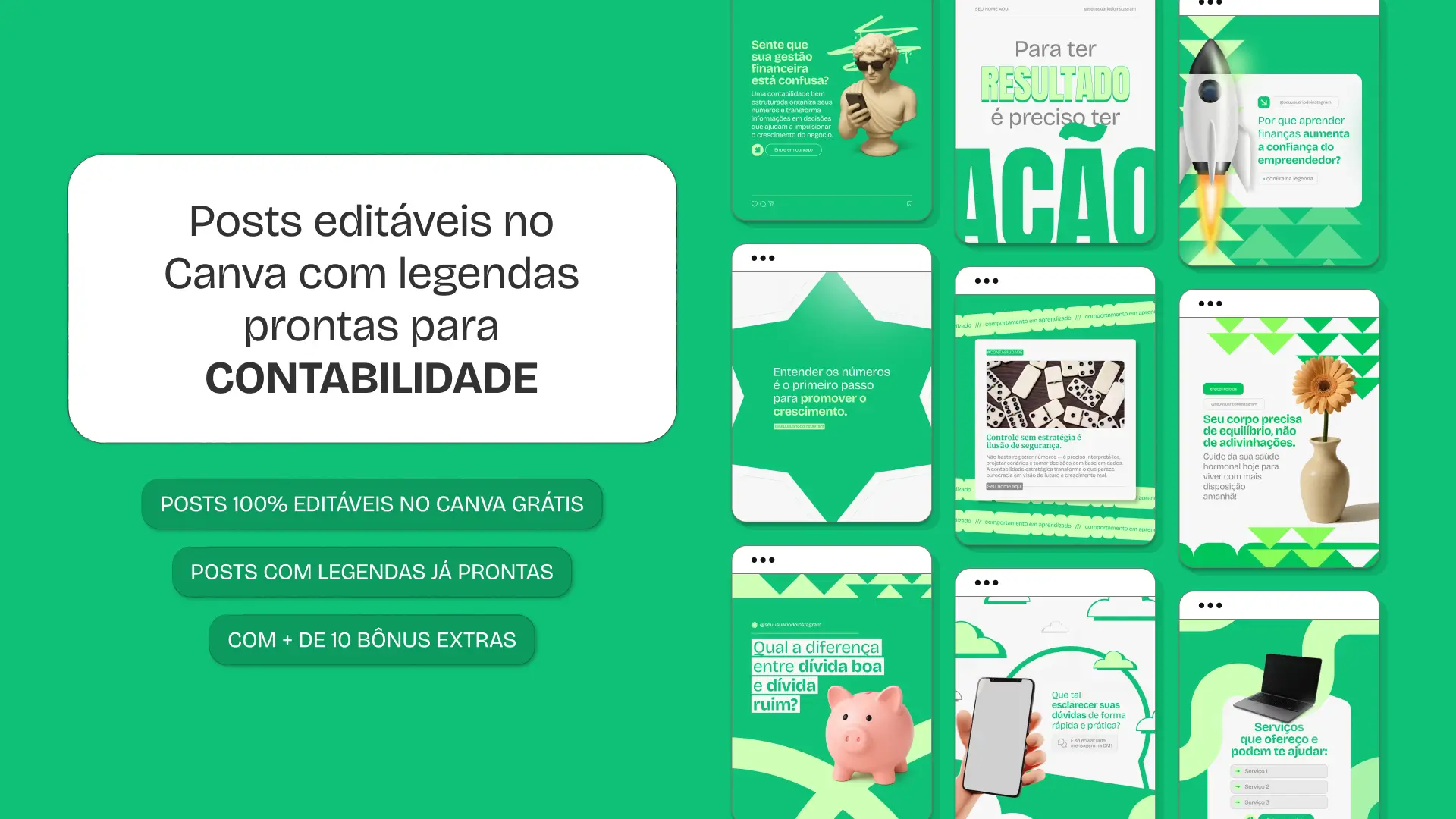 Pack de templates e posts no Canva para Contabilidade, criado para escritórios e profissionais contábeis que desejam profissionalizar o marketing digital, fortalecer a imagem no Instagram e criar uma presença online sólida e estratégica.