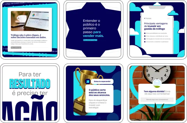 Pack de templates, posts e conteúdos prontos no Canva para Gestor de Tráfego, com artes otimizadas para redes sociais, ideais para criar autoridade digital, atrair clientes e compartilhar conhecimento sobre campanhas, ROI e gestão de anúncios online.
