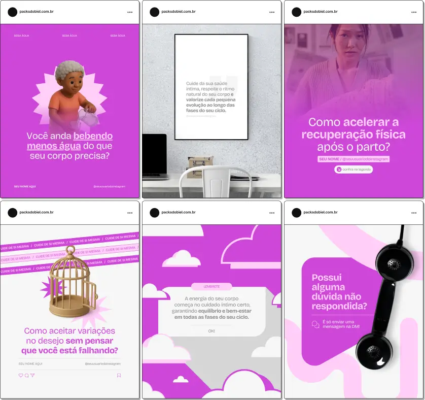 Pack de posts e templates prontos no Canva para ginecologistas que desejam compartilhar orientações sobre sexualidade, exames preventivos, contracepção e cuidados diários, mantendo um feed profissional e educativo.