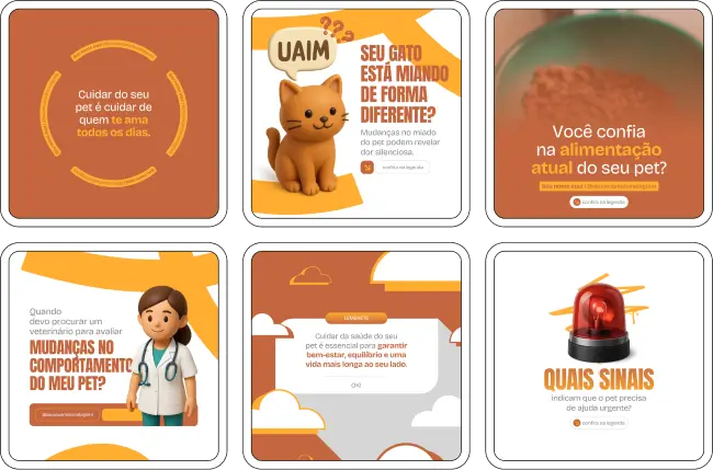 Pack de templates para veterinários com artes educativas sobre saúde e comportamento animal