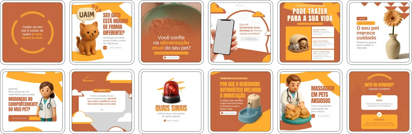 Posts para veterinários com templates Canva sobre prevenção e saúde animal