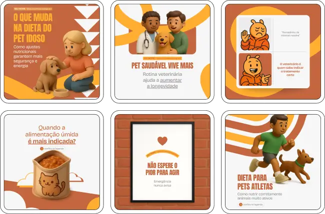 Kit de posts veterinários com artes sobre vacinação e saúde preventiva animal