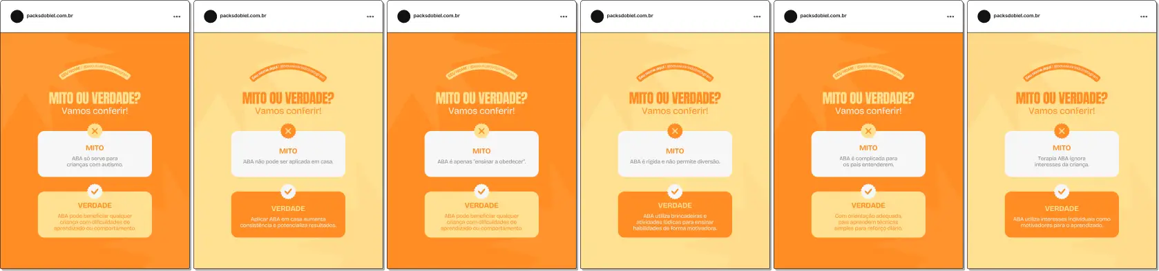 Pack de artes editáveis no Canva para profissionais de Terapia ABA que produzem conteúdo sobre avaliação funcional, programas de intervenção, comportamento adaptativo e acompanhamento de progresso, reforçando autoridade no Instagram.