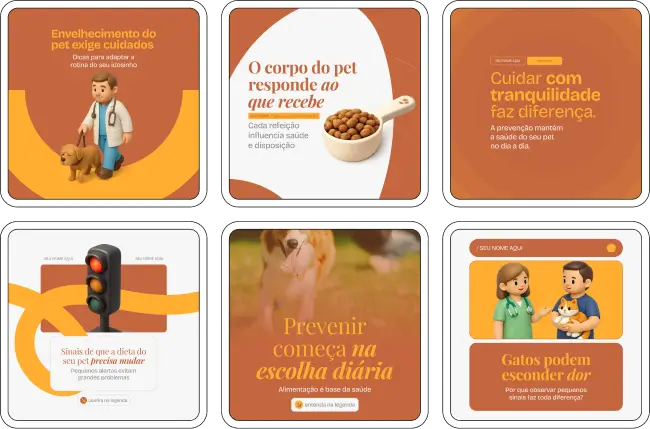 Kit Canva para veterinários com posts educativos sobre cuidados com animais no dia