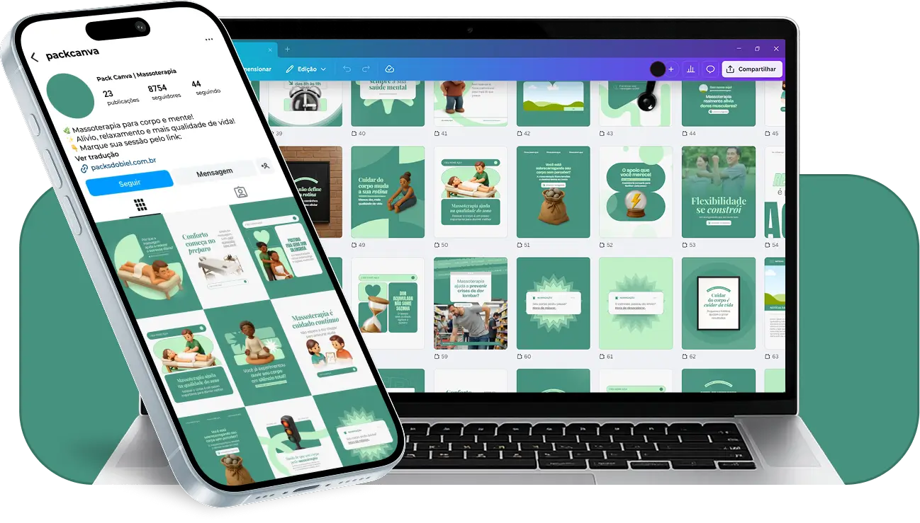 Posts prontos para Instagram massoterapia com pack de templates Canva para massagem