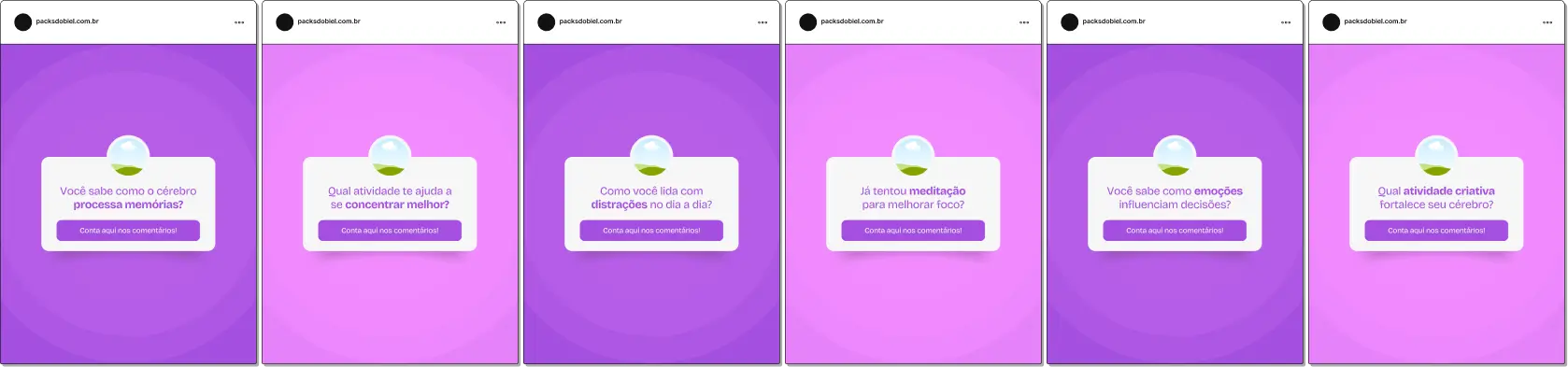 Pack de templates editáveis no Canva para profissionais de neuropsicologia que utilizam caixinha de perguntas no Instagram, perfeito para criar conteúdo interativo sobre avaliação neuropsicológica, estratégias de melhoria cognitiva, saúde mental, desempenho cerebral e acompanhamento terapêutico, mantendo um feed educativo e organizado.