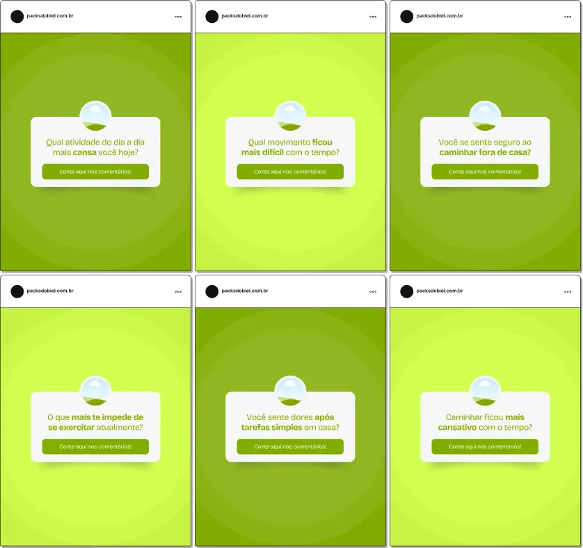 Pack de templates editáveis no Canva para personal trainers que atendem idosos e usam caixinha de perguntas no Instagram, perfeito para criar conteúdo interativo sobre rotina de treinos, exercícios funcionais, saúde e bem-estar na terceira idade, mantendo um feed educativo e organizado.