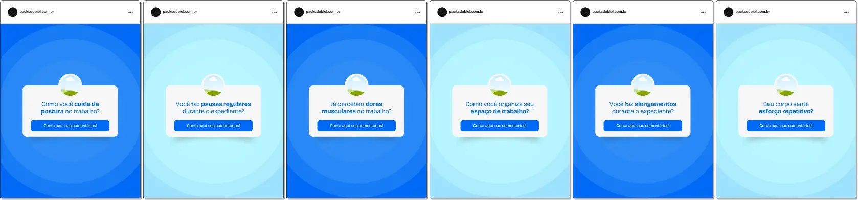Pack de templates editáveis no Canva para especialistas em saúde ocupacional que utilizam caixinha de perguntas no Instagram, perfeito para criar conteúdo interativo sobre avaliação de riscos, postura correta, prevenção de doenças ocupacionais, hábitos saudáveis no trabalho e orientação aos colaboradores, mantendo um feed educativo e organizado.