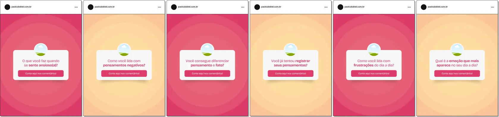 Pack de templates editáveis no Canva para profissionais de TCC que utilizam caixinha de perguntas no Instagram, perfeito para criar conteúdo interativo sobre reestruturação cognitiva, controle emocional, hábitos saudáveis, psicoeducação, autocuidado e saúde mental, mantendo um feed educativo e organizado.