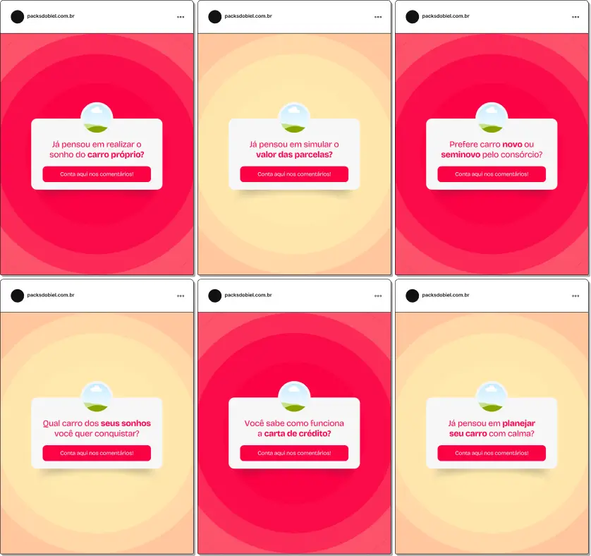 Pack de templates editáveis no Canva para especialistas em consórcio de veículos que utilizam caixinha de perguntas no Instagram, perfeito para criar conteúdo interativo sobre cotas de consórcio, lances, prazos, economia e orientação a clientes, mantendo um feed educativo e organizado.