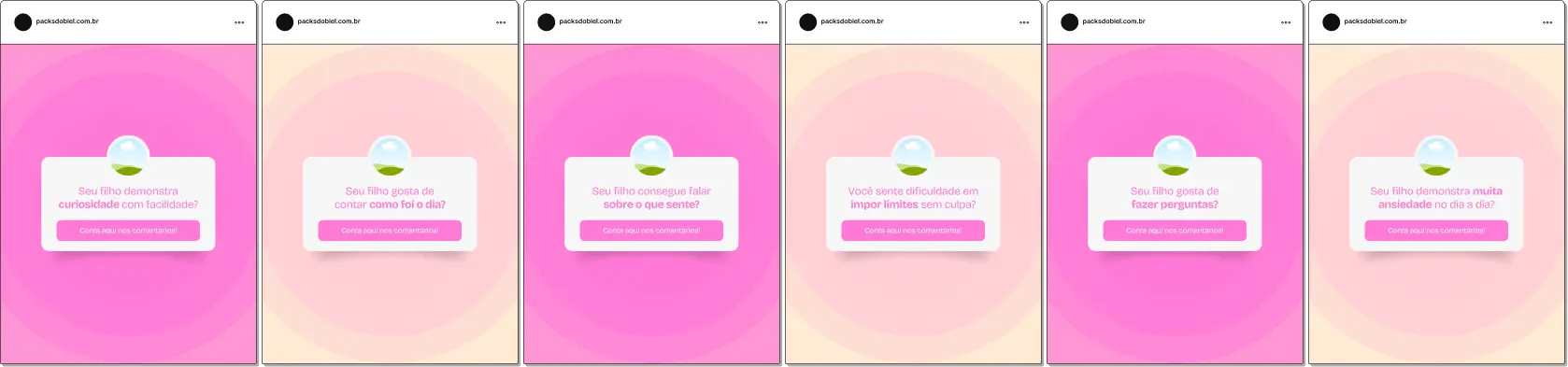 Pack de templates editáveis no Canva para profissionais de psicologia infantil que usam caixinha de perguntas no Instagram, perfeito para criar conteúdo interativo sobre desenvolvimento emocional, orientação a pais, habilidades sociais e acompanhamento terapêutico, mantendo um feed educativo e organizado.