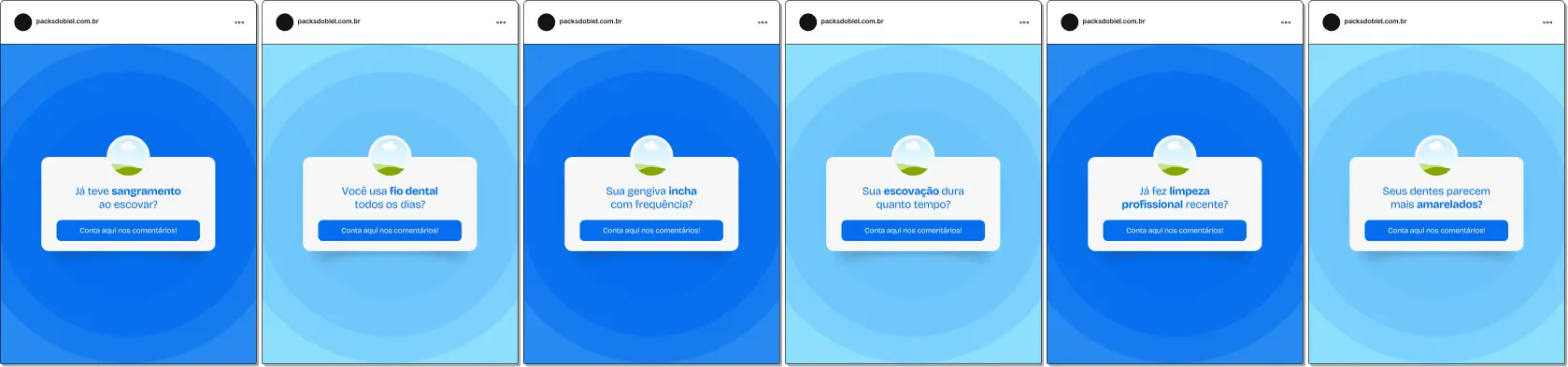 Pack de templates editáveis no Canva para odontologistas que usam caixinha de perguntas no Instagram, perfeito para criar conteúdo interativo sobre cuidados dentários, estética do sorriso, tratamentos odontológicos, consultas e orientação aos pacientes, mantendo um feed organizado e educativo.