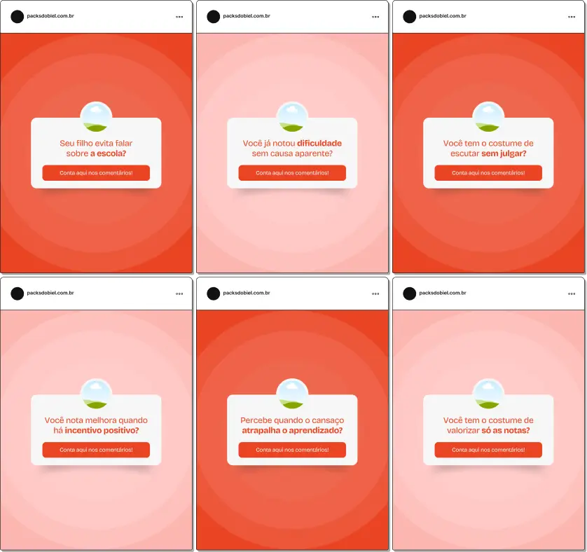 Pack de posts editáveis no Canva para psicólogos educacionais no formato caixinha de perguntas, ideal para responder dúvidas sobre dificuldades de aprendizagem, comportamento infantil, inclusão escolar, orientação a pais e estratégias pedagógicas, aumentando interação e engajamento.