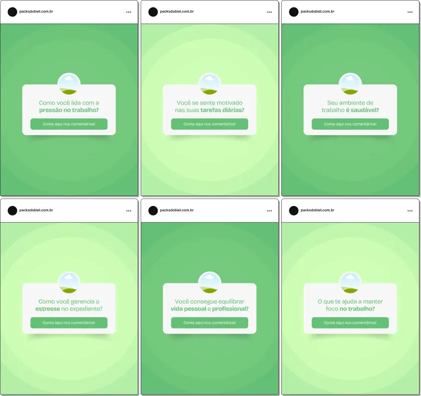 Pack de posts editáveis no Canva para psicólogos organizacionais no formato caixinha de perguntas, ideal para responder dúvidas sobre gestão de equipes, clima organizacional, produtividade, saúde mental no trabalho, liderança e desenvolvimento profissional, aumentando interação e engajamento.