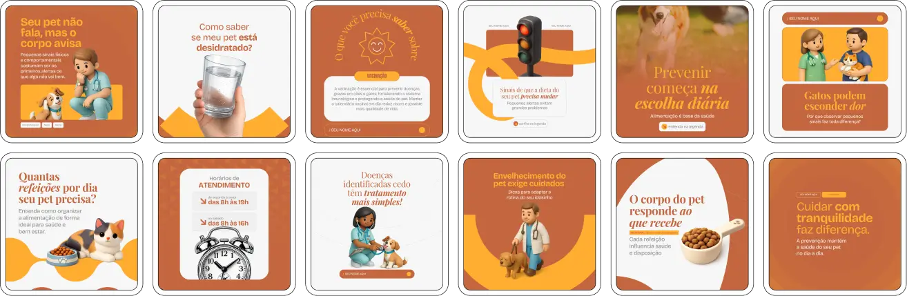 Posts para veterinários com artes sobre prevenção de doenças em pets no Canva