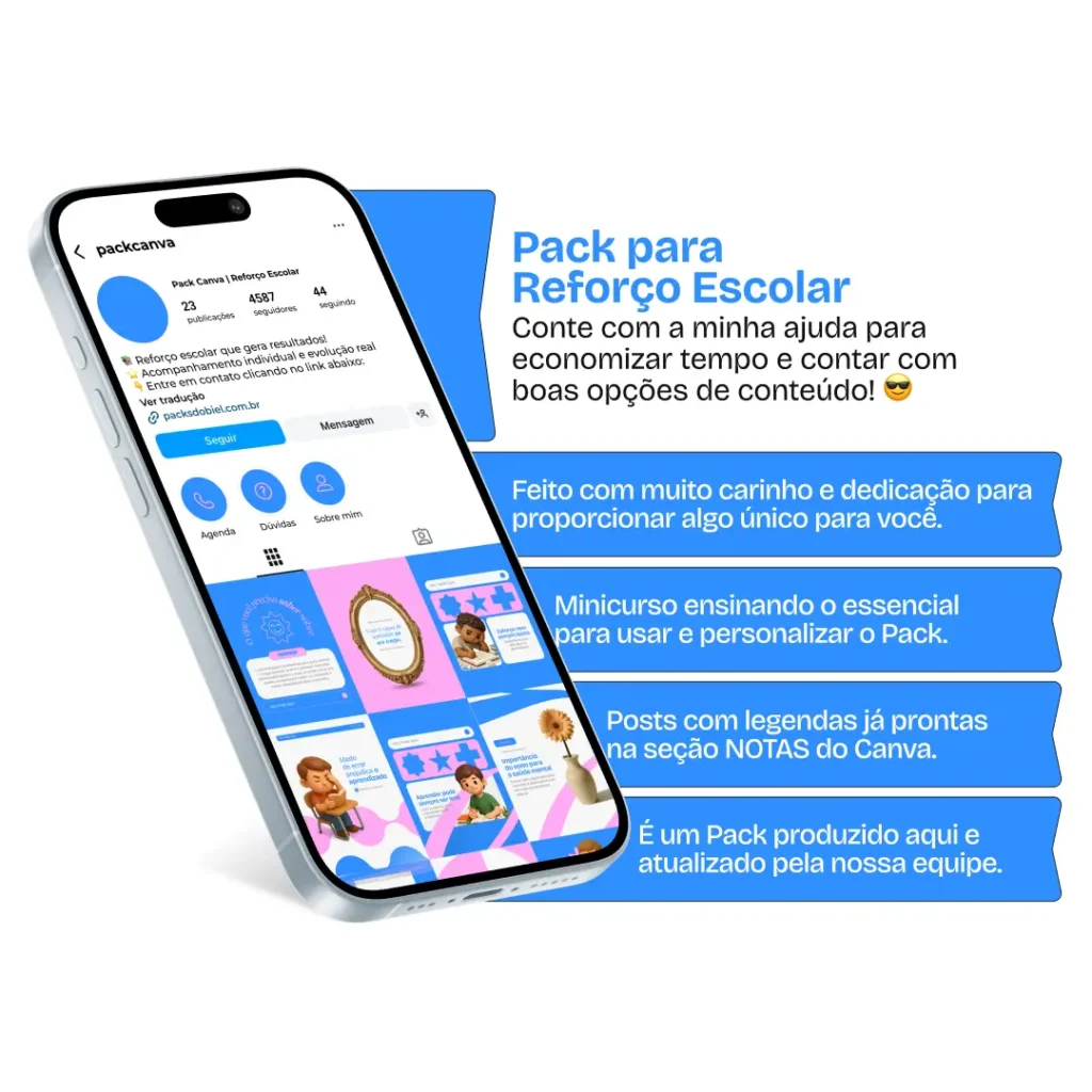 Pack de posts editáveis no Canva para professores particulares e tutores que atuam com reforço escolar, com conteúdo sobre planejamento de aulas, revisão de matérias, técnicas de estudo e acompanhamento pedagógico personalizado.