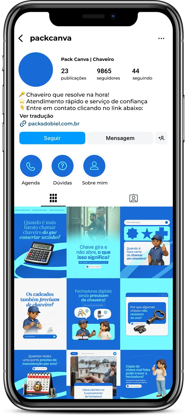 Pack social media chaveiro com conteúdos para Instagram de chaves, fechaduras e atendimento emergencial