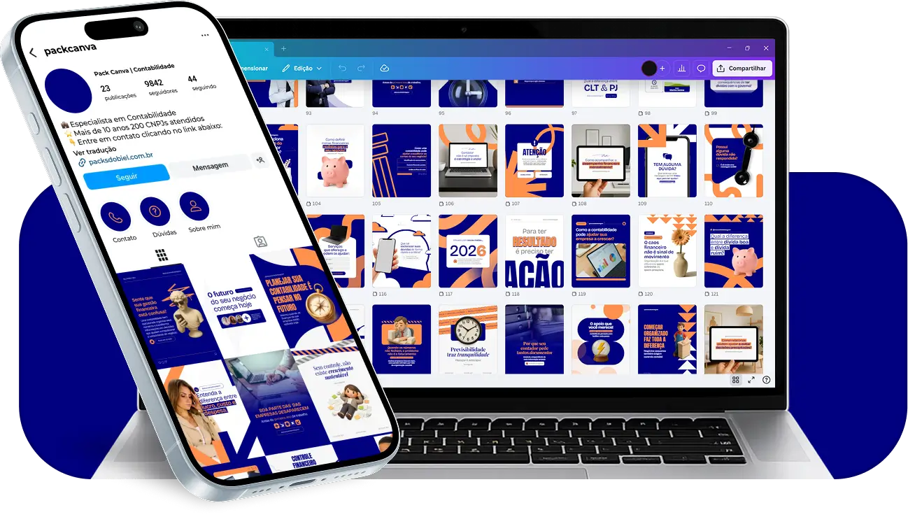 Posts para contabilidade com pack de templates para Instagram profissional