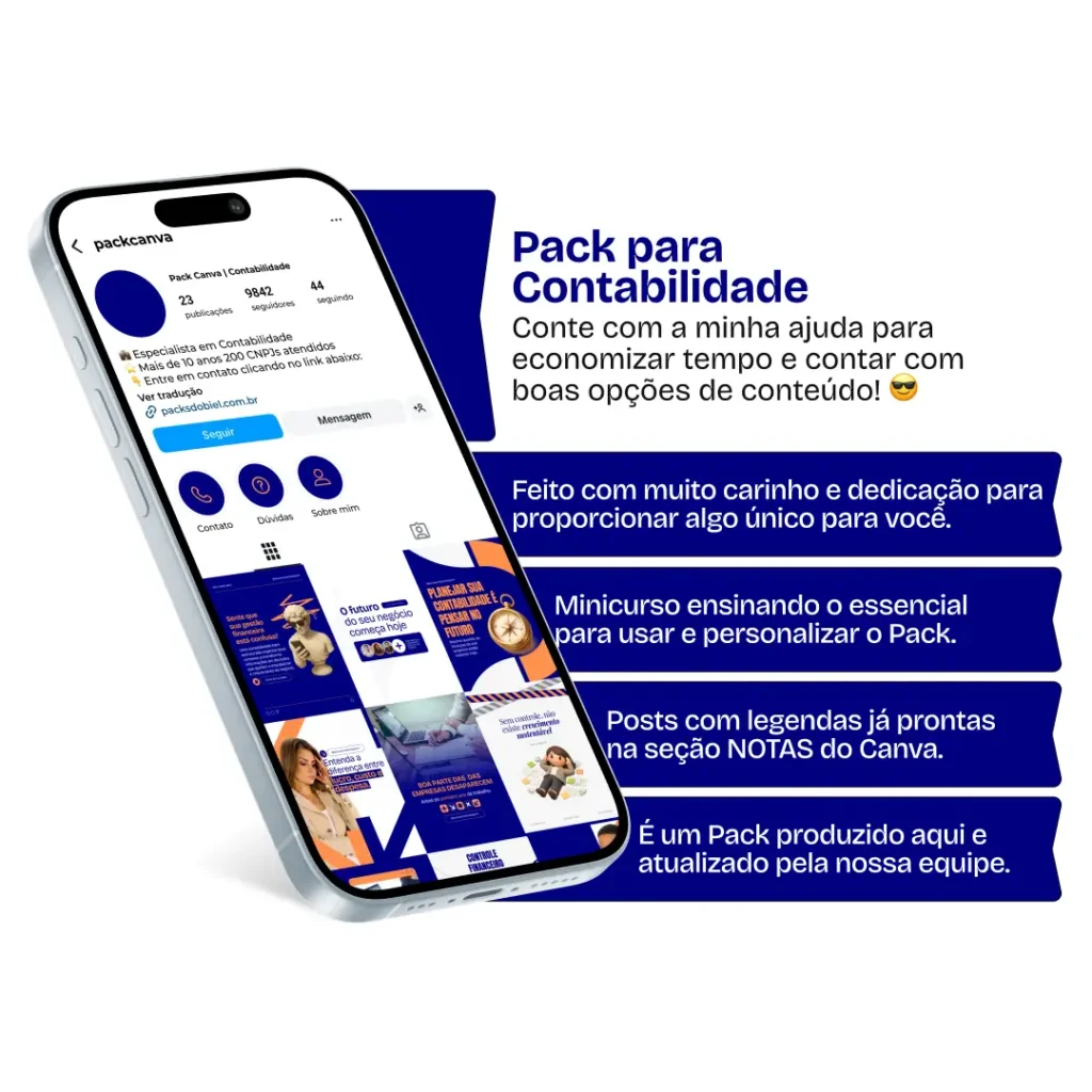 Pack Canva contabilidade com artes para Instagram de gestão financeira e empresas