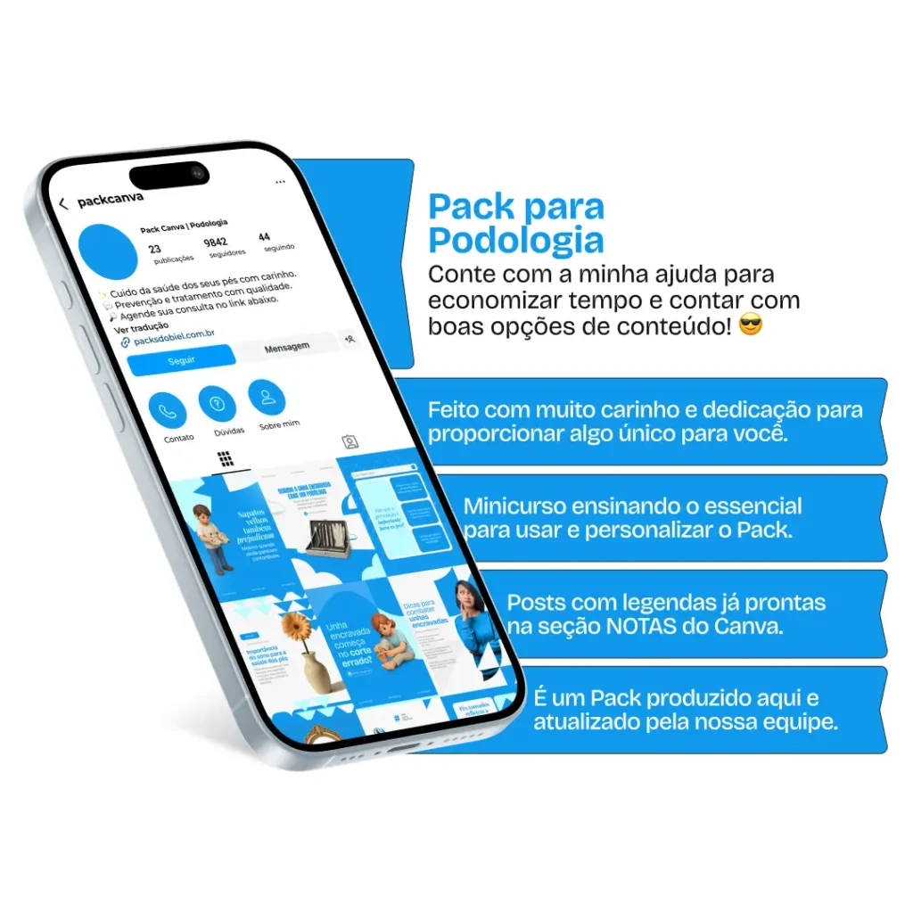 Kit de posts para podólogos com conteúdos visuais sobre reflexologia e bem-estar dos pés