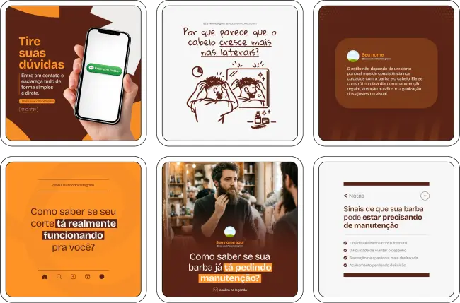 Social media barbearia com templates para Instagram de barbeiro e cortes masculinos