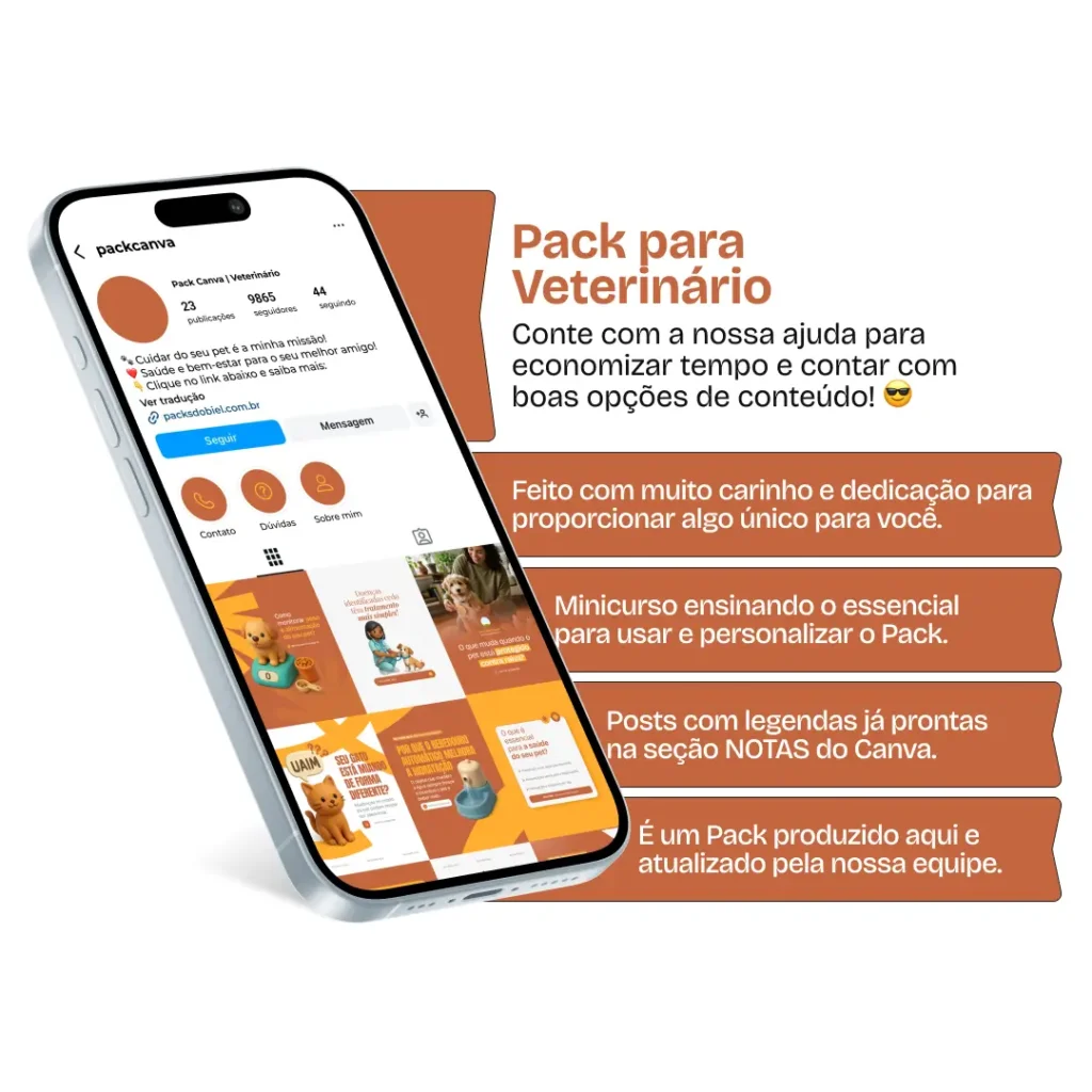 Pack Canva para veterinários com artes sobre saúde preventiva e orientações para tutores