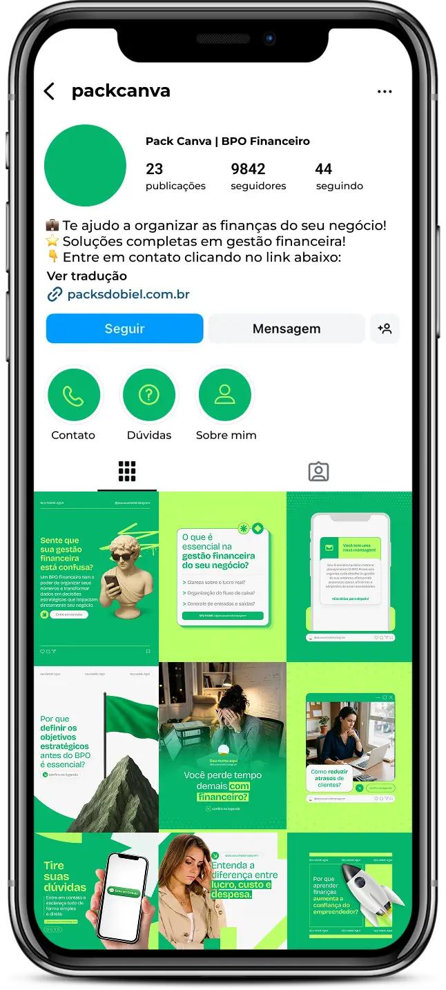 Pack de templates editáveis no Canva para profissionais de BPO financeiro que produzem conteúdos sobre gestão financeira, fluxo de caixa, contas a pagar e receber, conciliação bancária, organização financeira e apoio à tomada de decisão empresarial.