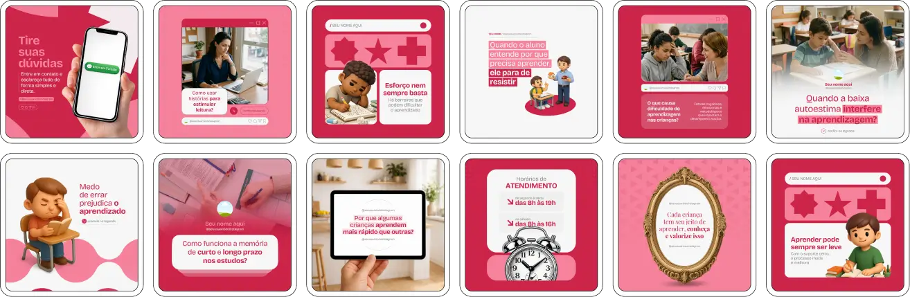 Pack de artes editáveis no Canva para profissionais de fisioterapia veterinária, ideal para produzir conteúdos sobre exercícios terapêuticos, mobilidade articular, prevenção de lesões, hidroterapia e bem-estar animal.