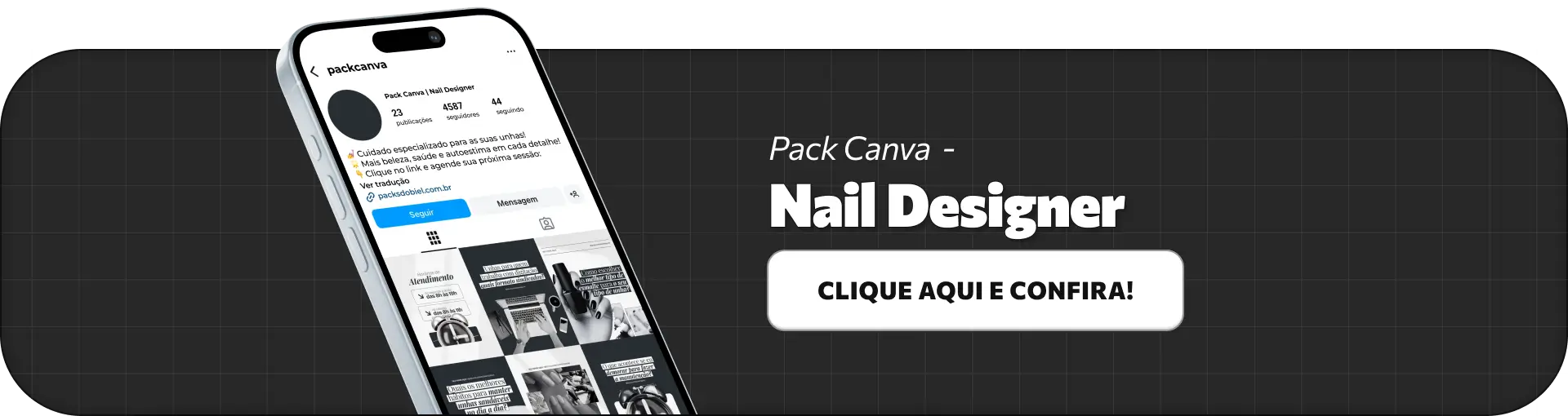 Social media nail designer com pack de posts prontos para Instagram de unhas em gel e esmaltação profissional