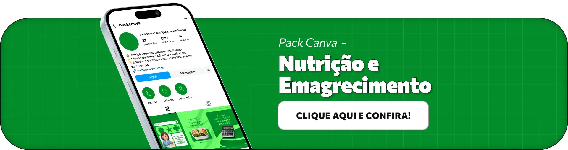 Mockup de pack de posts editáveis no Canva para nutricionistas focados em emagrecimento, com conteúdos sobre déficit calórico, reeducação alimentar, perda de peso, hábitos saudáveis e estratégias nutricionais, indicado para fortalecer a presença digital com posts prontos e atrativos.