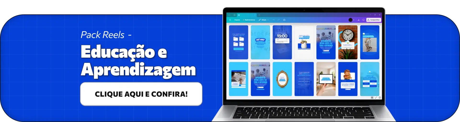 Pack de artes editáveis no Canva para Reels de educação e aprendizagem, ideal para professores, pedagogos e educadores que desejam criar conteúdos dinâmicos sobre ensino, alfabetização, desenvolvimento cognitivo, métodos de estudo e rotina escolar, aumentando o engajamento no Instagram.