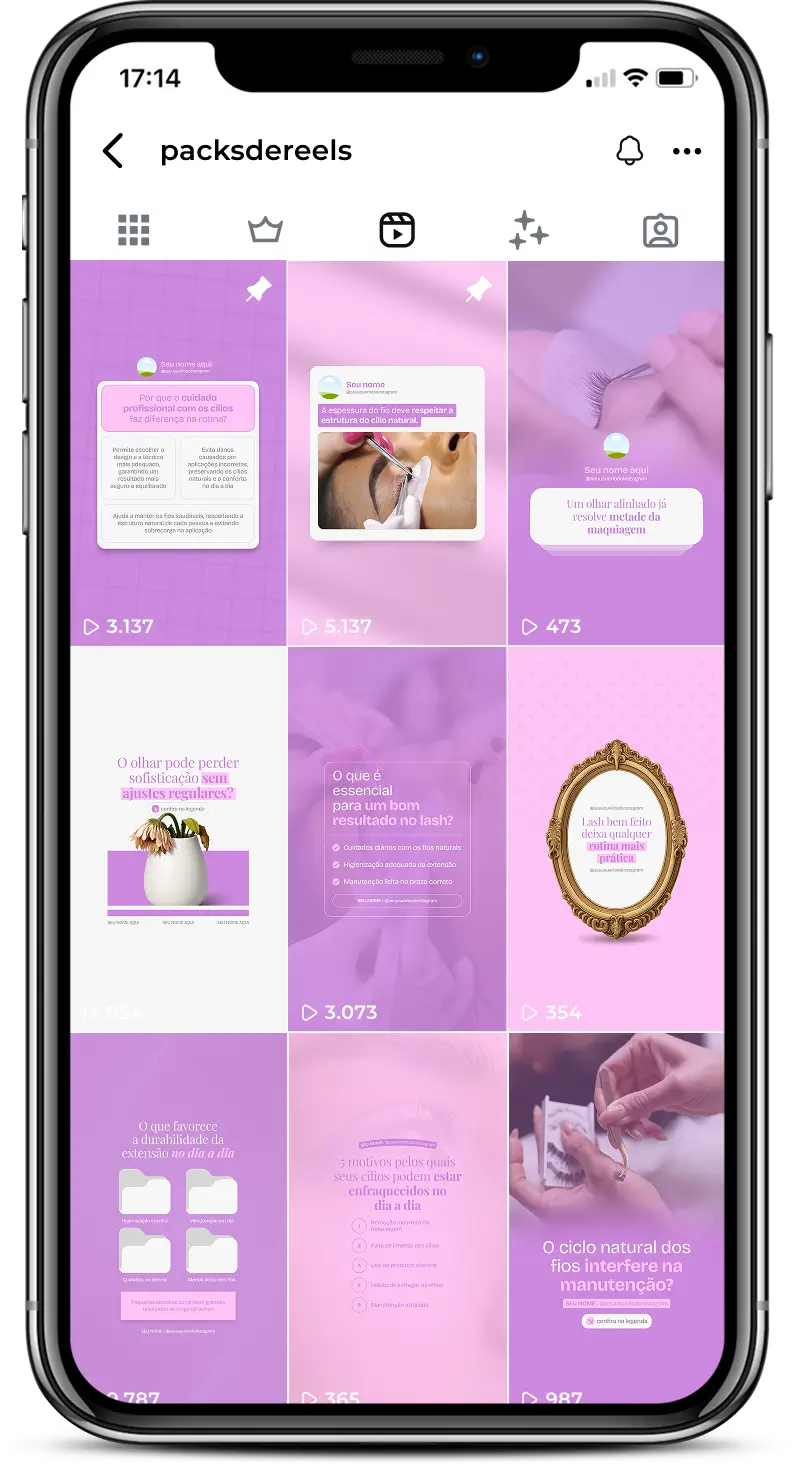 Reels para lash designers que produzem conteúdos sobre alongamento de cílios, volume russo, mapping, isolamento e técnicas de extensão de cílios, ajudando a atrair clientes e fortalecer a autoridade no Instagram.