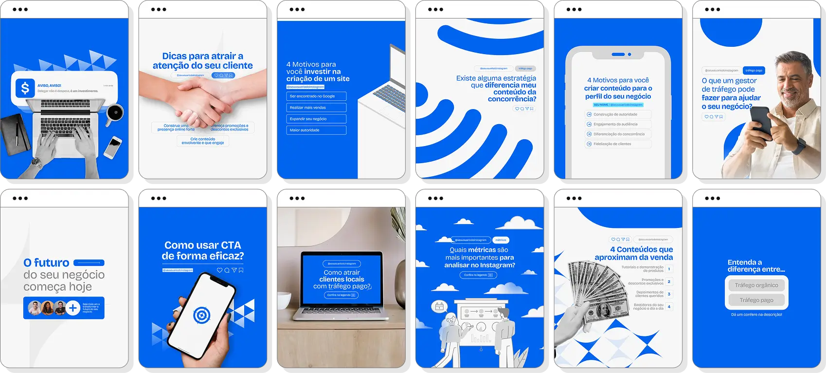 Pack Canva gestor de tráfego com posts para Instagram de campanhas digitais e anúncios online
