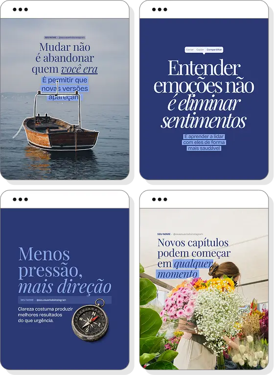 Posts para psicologia com ideias de conteúdo para Instagram sobre ansiedade, emoções e saúde mental