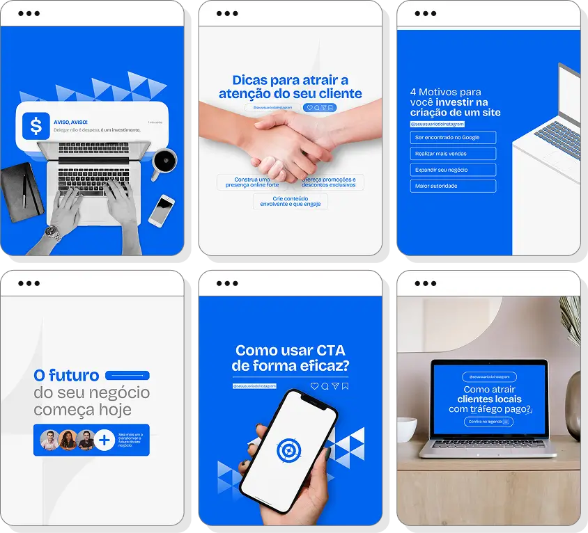 Pack Canva gestor de tráfego com posts editáveis para Instagram de tráfego pago e captação de clientes