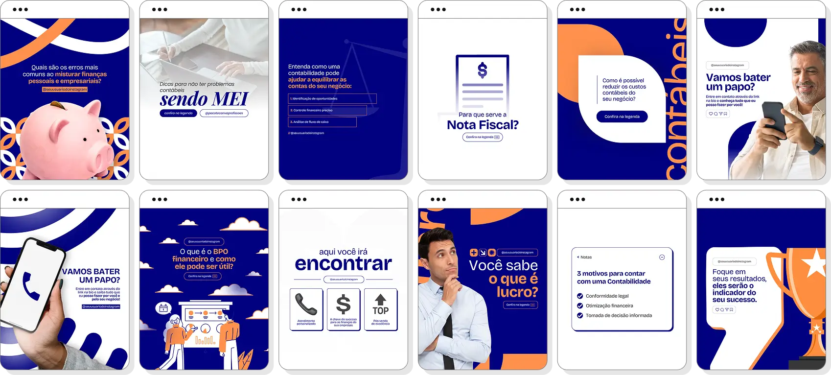 Pack Canva contabilidade com posts para Instagram de planejamento tributário e gestão financeira