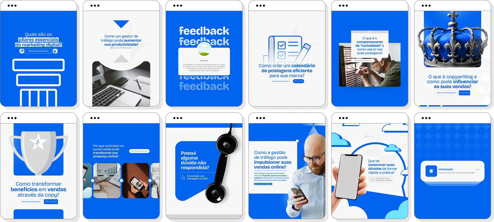Social media para gestor de tráfego com pack de posts editáveis no Canva para Instagram profissional