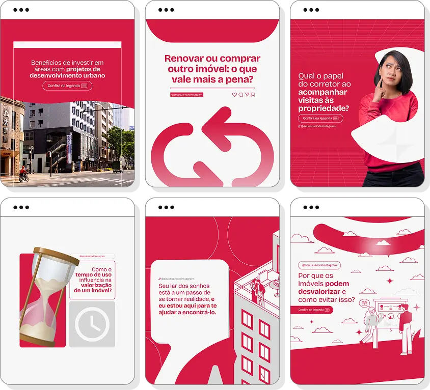 Pack social media corretor de imóveis com conteúdos para Instagram de imóveis e captação de clientes