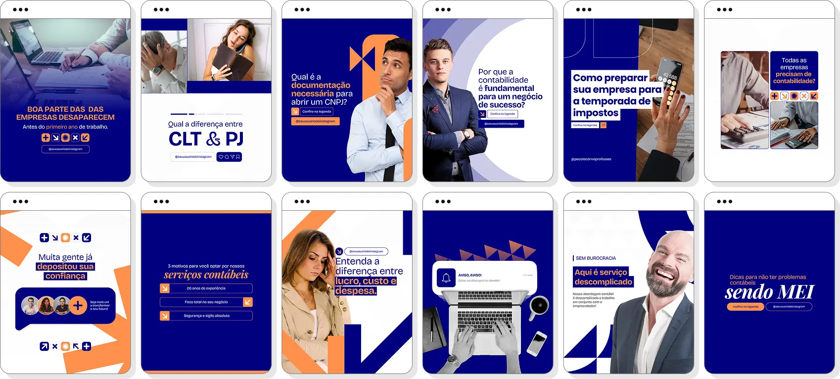Pack social media contabilidade com templates para Instagram de contabilidade e gestão fiscal